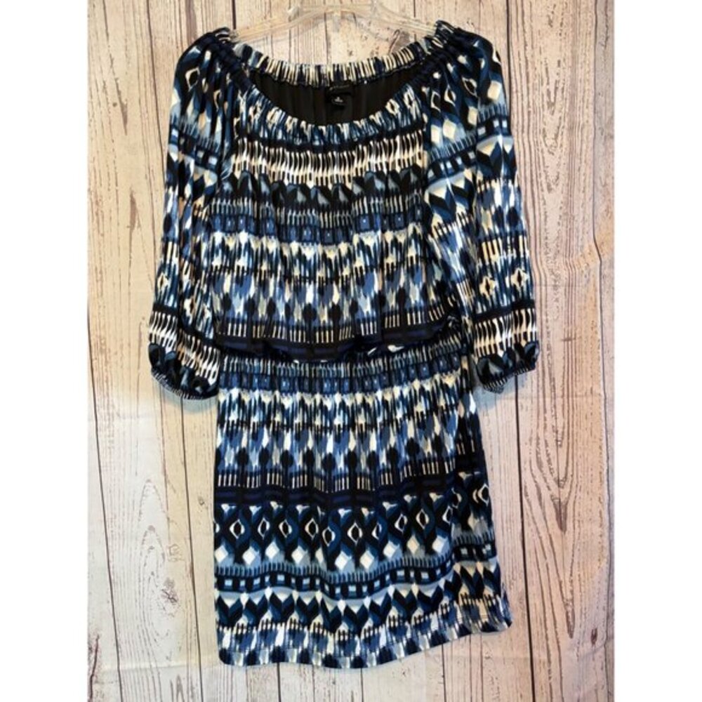 AB Studio Office Party  Black & Blue Gathered Waist & Neck Dress Size Medium